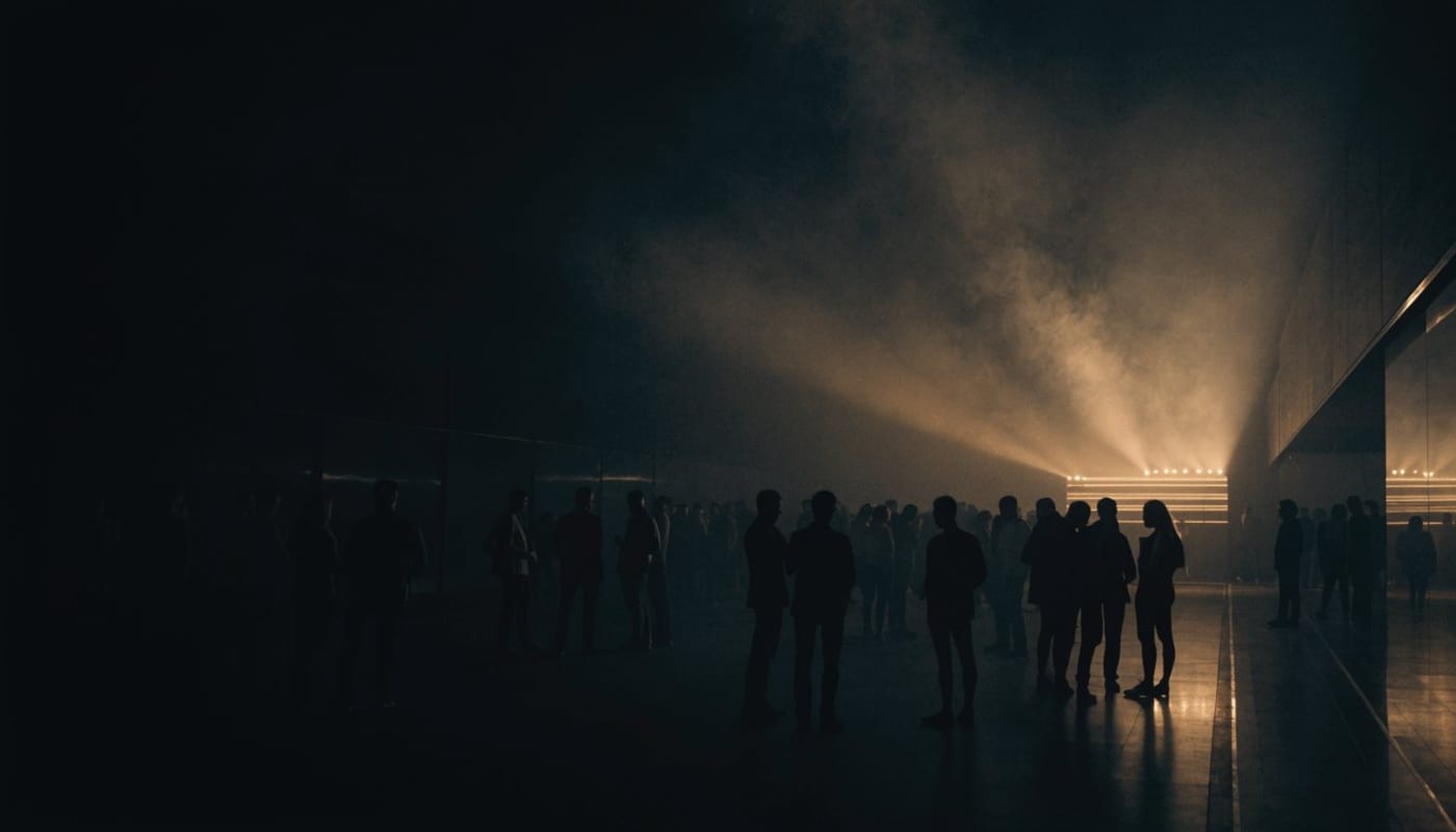 Sala weselna nocą, stanowisko DJ w ciepłym świetle